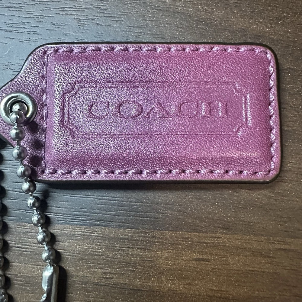 COACH Pink Magenta Leather Hang Tag Keychain Leather bag Charm 2.5" X 1.25"